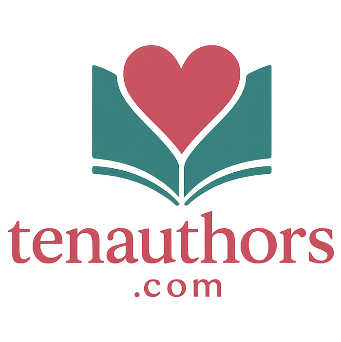 Ten Authors Logo (an open book with a heart in the middle)